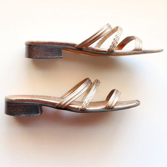 Sesto Meucci Silver Leather Square Toe Strappy Mule Sandals Block Heel Slides 10 - Picture 13 of 16